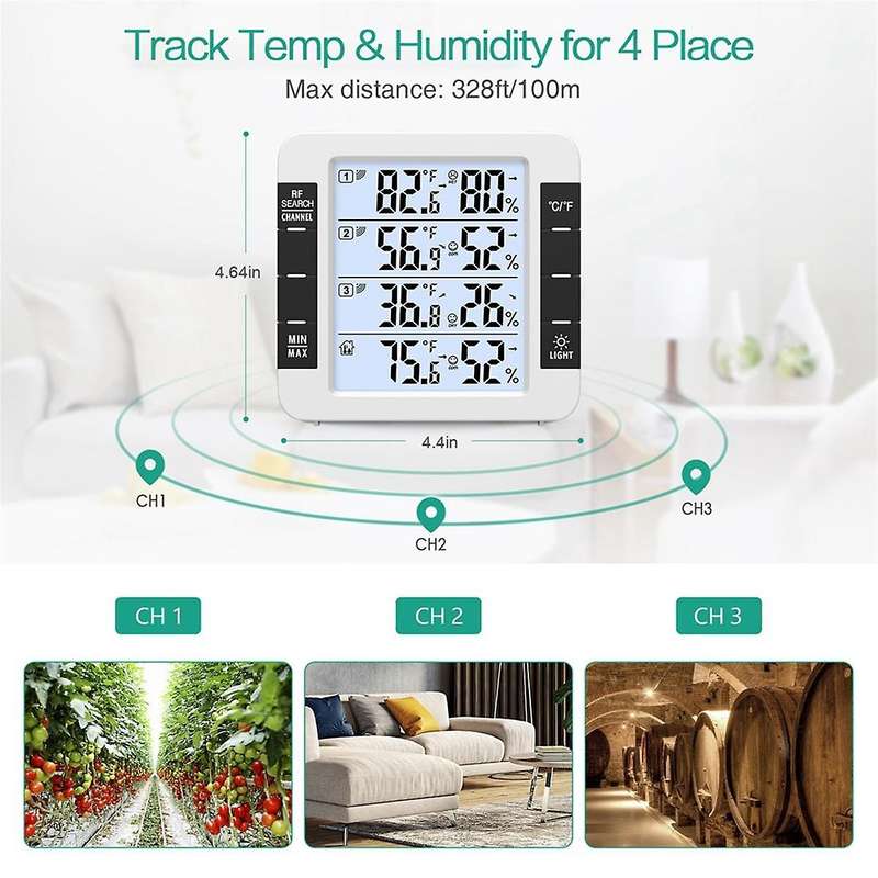 Hygrometer 100m Wireless Digital Indoor Outdoor Thermometer with 3 Sensors Hygrometer Weather Statio
