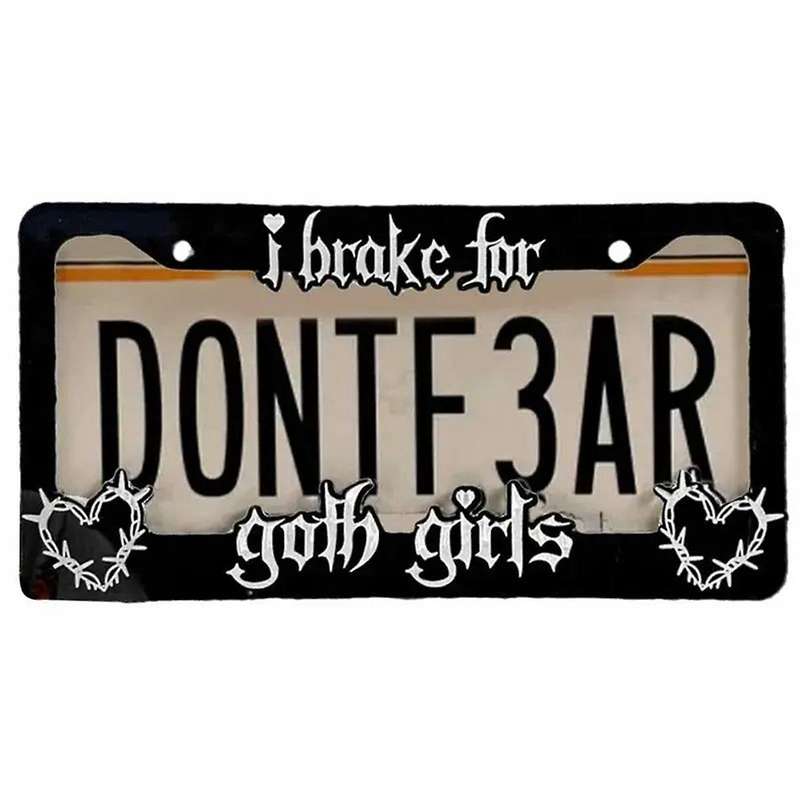 I Brake for Goth Girls License Plate Frame Cover Black License Plate Frames Auto Plate Frames Porta