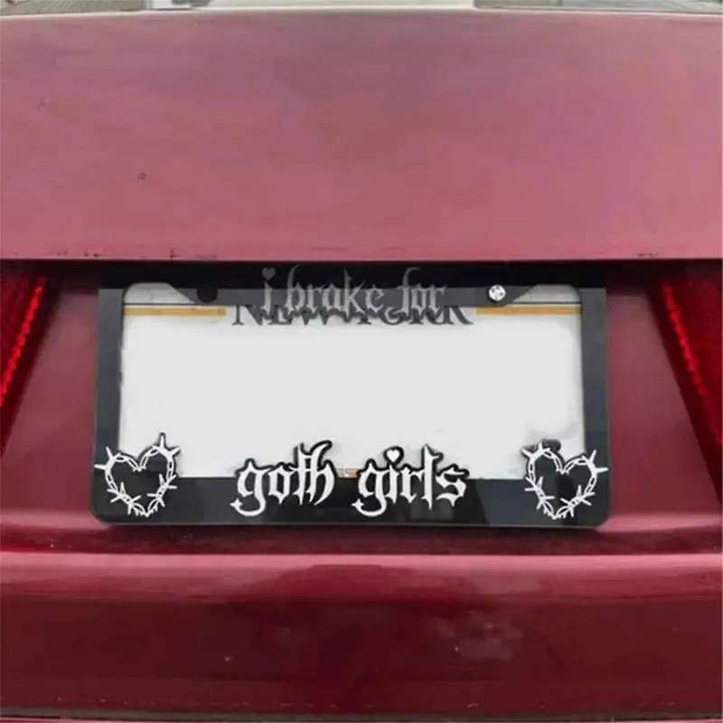 I Brake for Goth Girls License Plate Frame Cover Black License Plate Frames Auto Plate Frames Porta