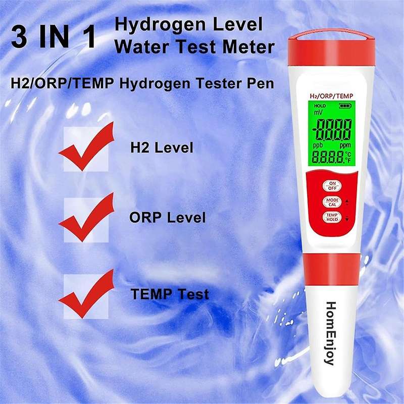 Hydrogen Water Bottle Test Meter, 3 in 1 H2/ORP/Temp Digital Hydrogen Level Tester Pen for Daily Dri