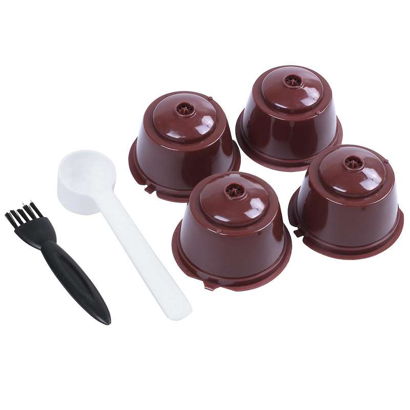 i cafilas 4pcs Plsatic Refillable Coffee Capsule with Spoon Brush 200 Times