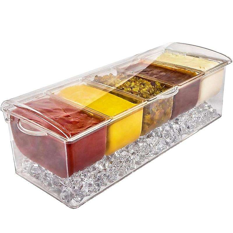 Ice Cold 5 Compartment Condiment Server Rack-service Tray Container with 5 Removable Trays