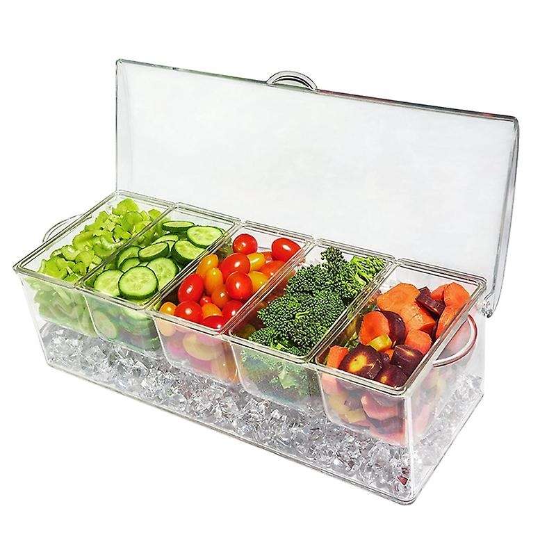 Ice Cold 5 Compartment Condiment Server Rack-service Tray Container with 5 Removable Trays