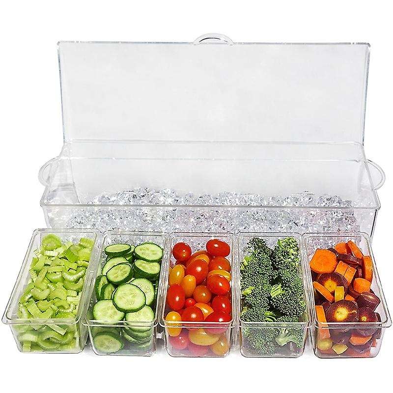Ice Cold 5 Compartment Condiment Server Rack-service Tray Container with 5 Removable Trays