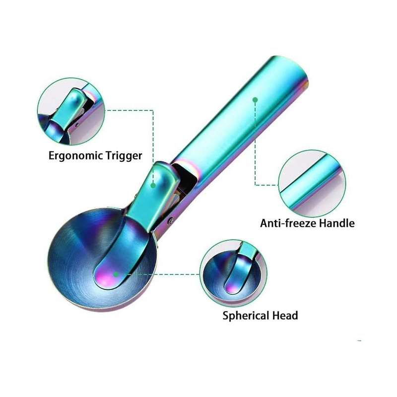 Ice Cream Scoop, 2pcs Stainless Steel As Shown Cookie Scoop with Trigger Melon Baller Cones Spoon