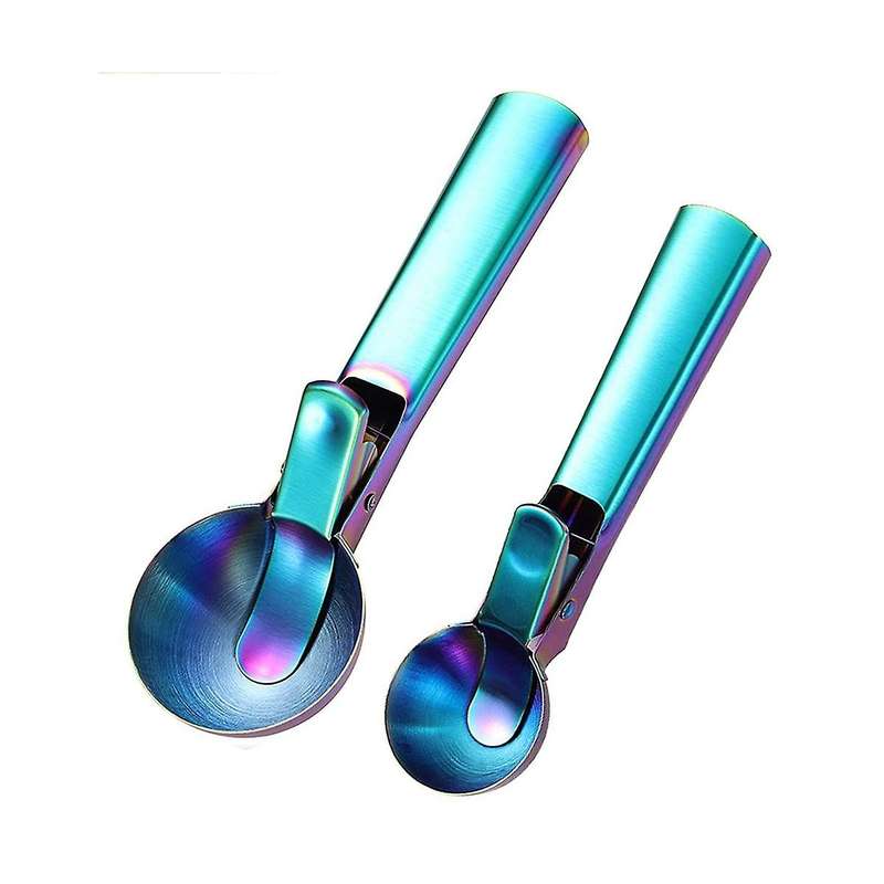 Ice Cream Scoop, 2pcs Stainless Steel As Shown Cookie Scoop with Trigger Melon Baller Cones Spoon