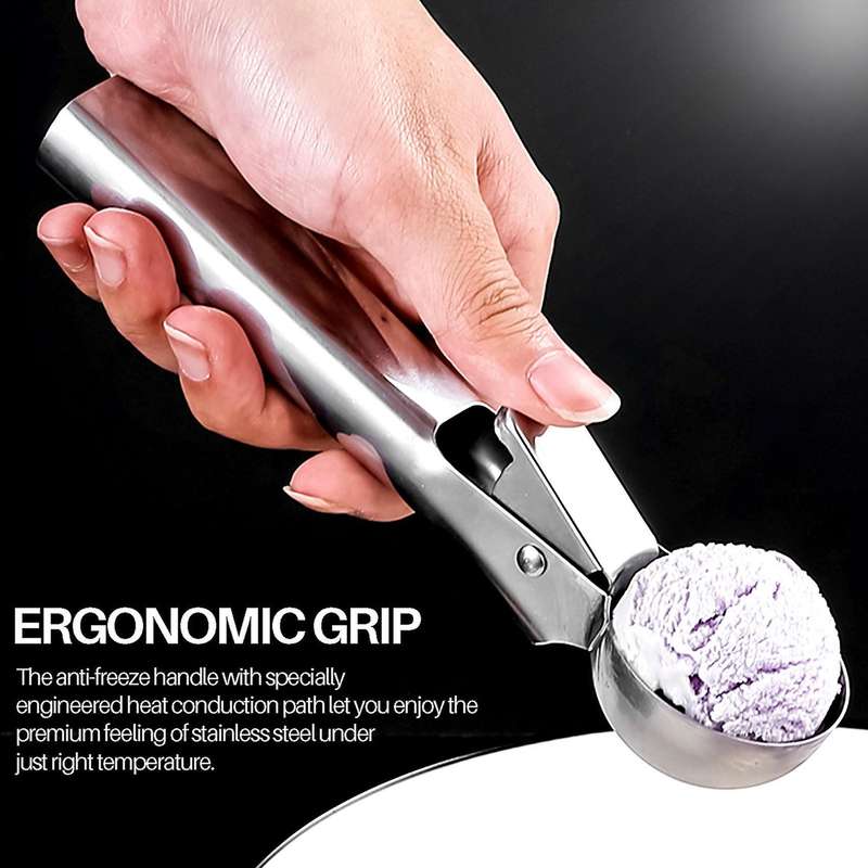 Ice Cream Scoop - Stainless Steel Ice Cream Scooper with Easy Trigger, Cookie Spoon with Anti-freez