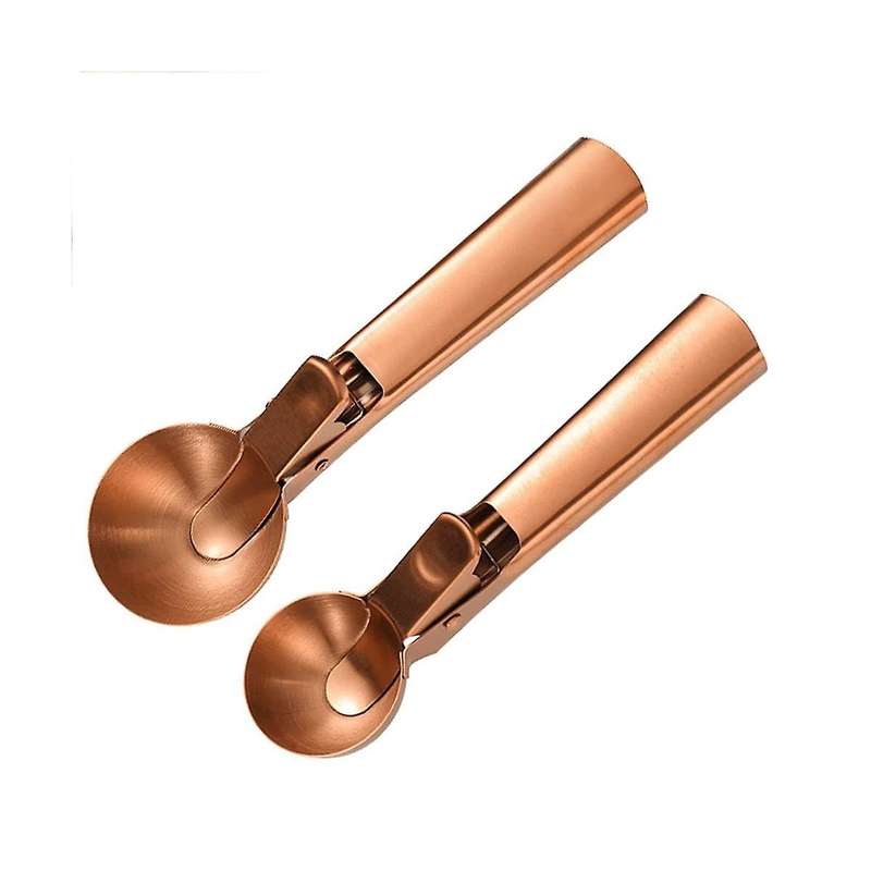 Ice Cream Scoop, 2pcs Stainless Steel Gold Cookie Scoop with Trigger Melon Baller Cones Spoon