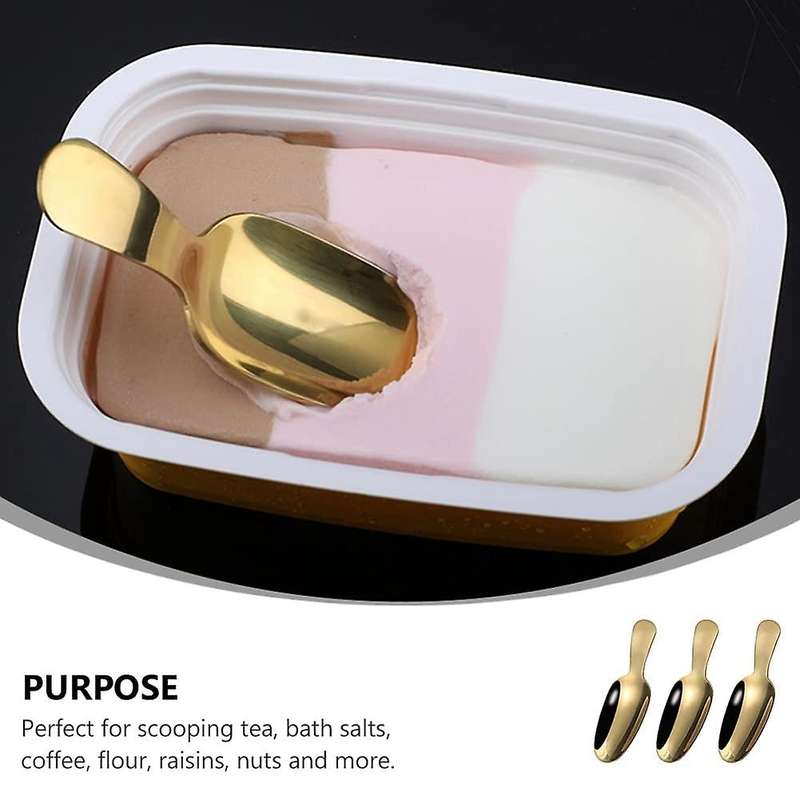 Ice Cream Scoop, Stainless Steel Short Handle Dessert Spoon,Teaspoon, Large Ice Cream Scoop 3 Pieces