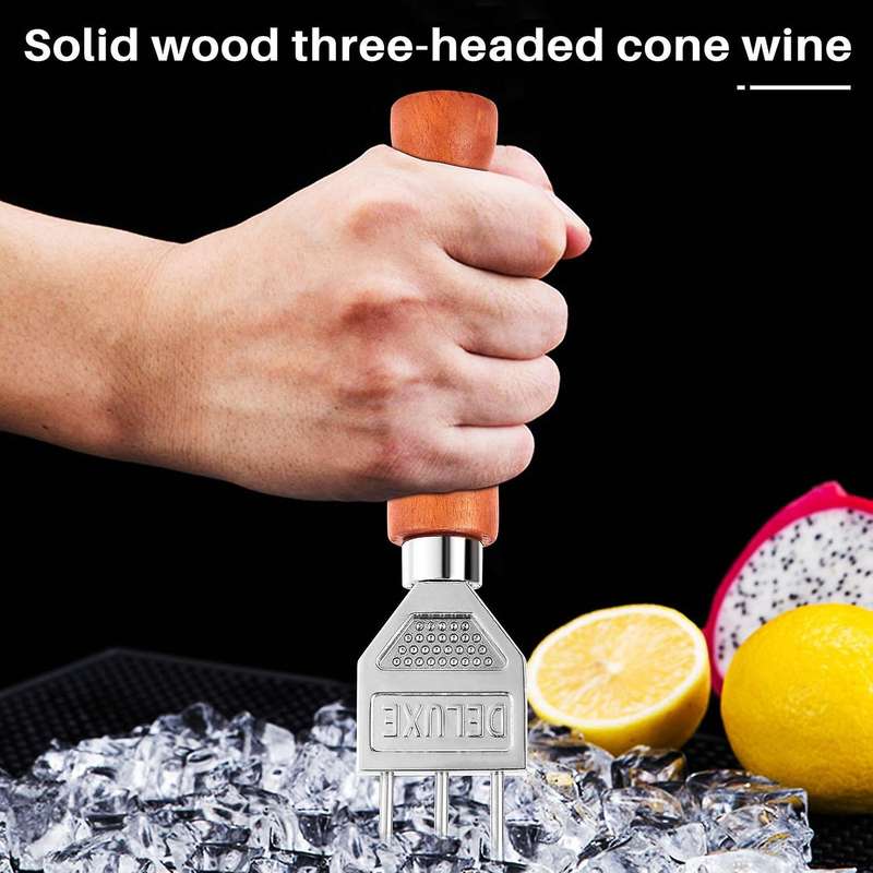 Ice Pick - Wood Handle, 304 Stainless Steel Three Pronged Ice Crusher
