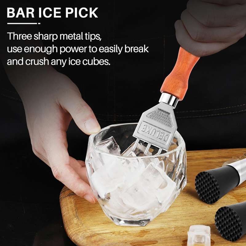 Ice Pick - Wood Handle, 304 Stainless Steel Three Pronged Ice Crusher