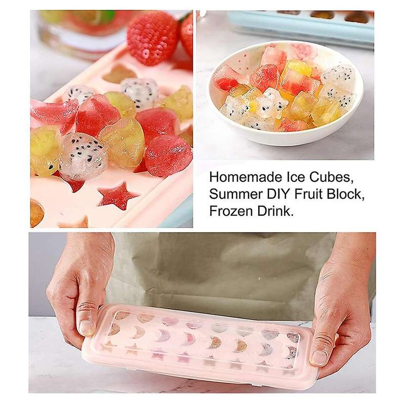 Ice Cube Tray with Lid Stars Moons Love Hearts Shape 24 Cavity Silicone Safe Durable Whiskey Ice Ba