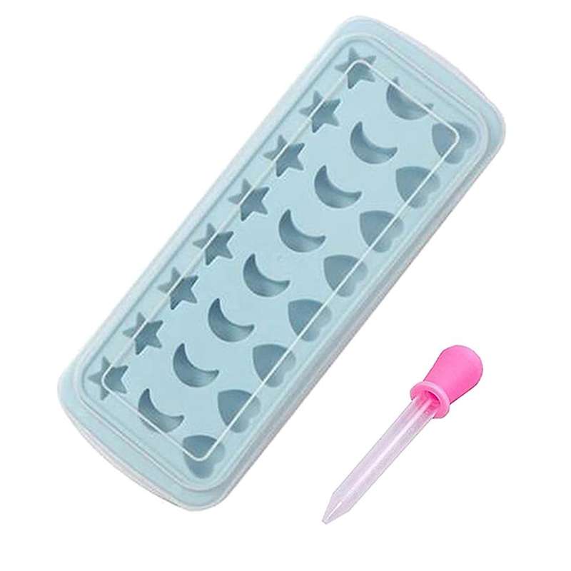 Ice Cube Tray with Lid Stars Moons Love Hearts Shape 24 Cavity Silicone Safe Durable Whiskey Ice Ba
