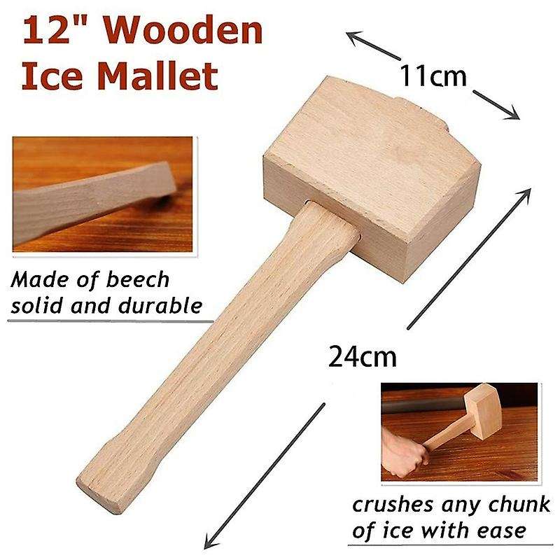 Ice Mallet and Ice Bag - Wood Hammer and Cotton Linen Bag for Crushed Ice, Bartender Kit & Bar Tools