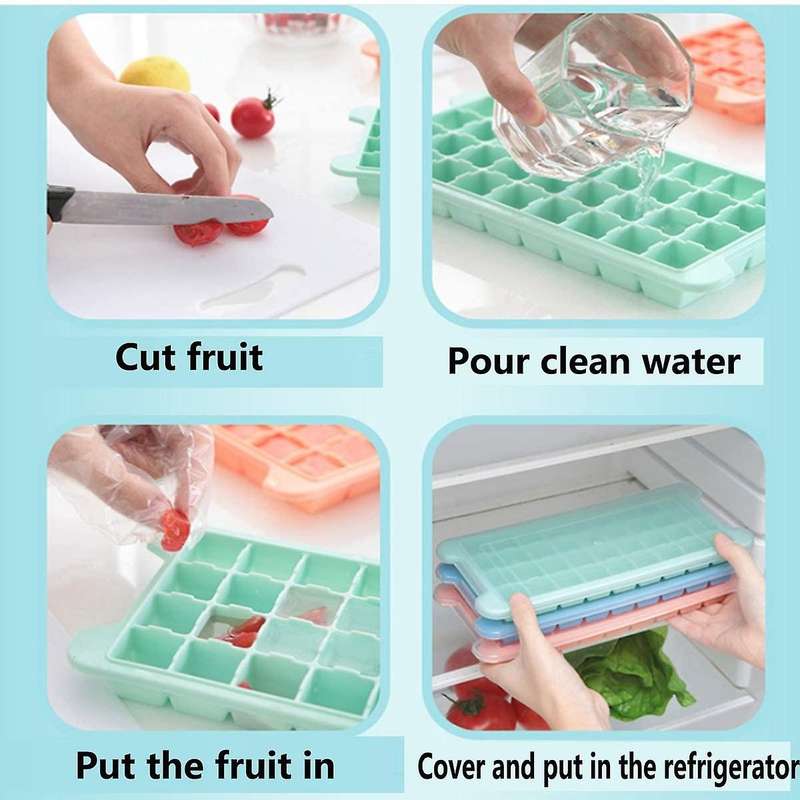 Ice Square Trays with Lids, 3 Pack 108 Grid Silicone Ice Square Trays for Freezer Whiskey Cocktail