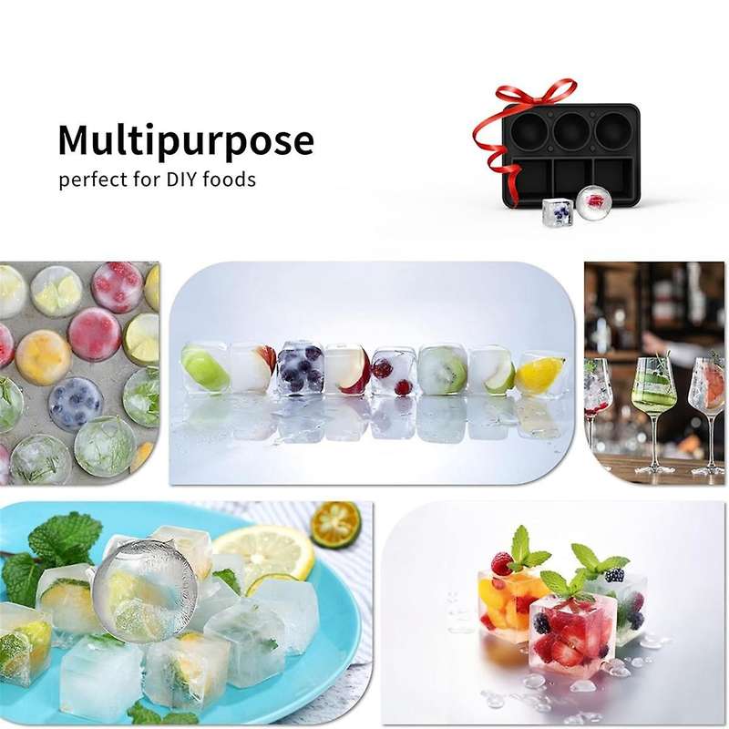 Ice-Cube Tray Combo, Square & Ball Ice Molds, Slow Melting for Whiskey, Easy Release, Reusable