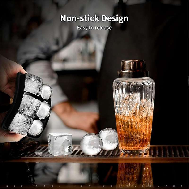 Ice-Cube Tray Combo, Square & Ball Ice Molds, Slow Melting for Whiskey, Easy Release, Reusable
