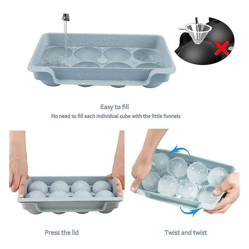 Ice-cube Tray, 2.5 Inch Whiskey Ice Mold, 2 Pack Sphere Ice-cube Mold with Bin&tong, Leak-free Round