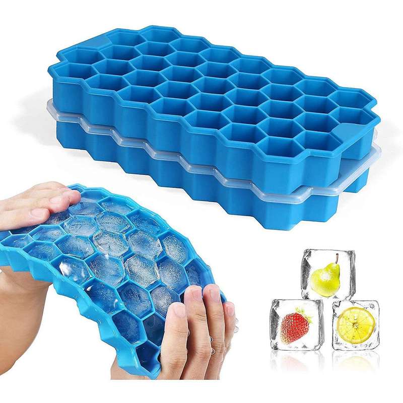 Ice Trays,2 Pack Silicone Ice Molds with Lids,74-ice Trays,for Whiskey,,chilled Drinks(blue)