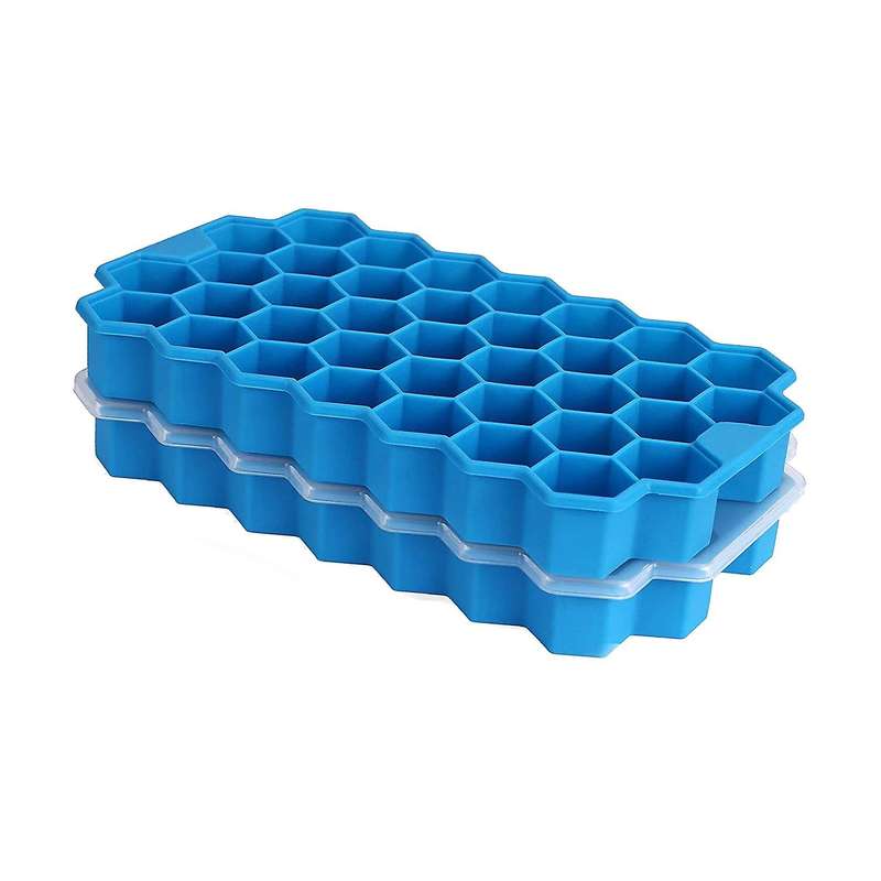 Ice Trays,2 Pack Silicone Ice Molds with Lids,74-ice Trays,for Whiskey,,chilled Drinks(blue)