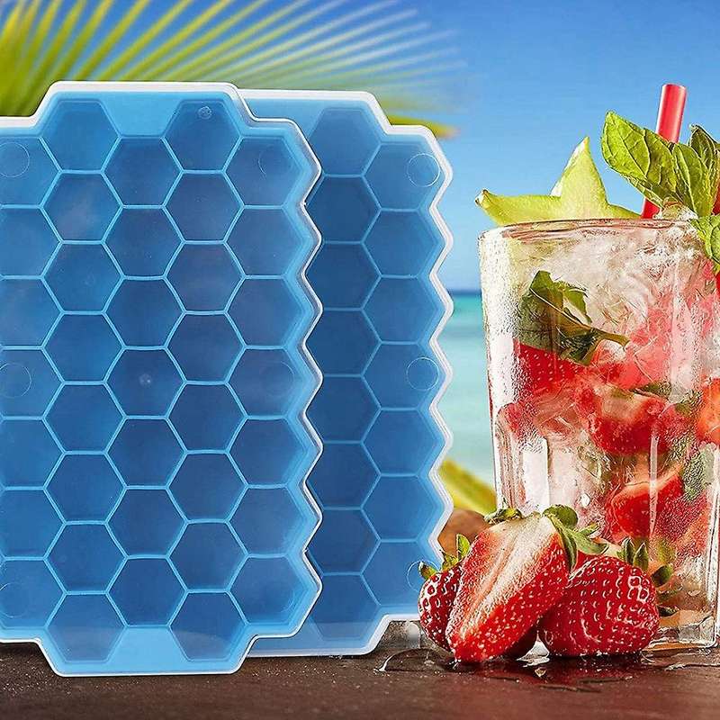 Ice Trays,2 Pack Silicone Ice Molds with Lids,74-ice Trays,for Whiskey,,chilled Drinks(blue)
