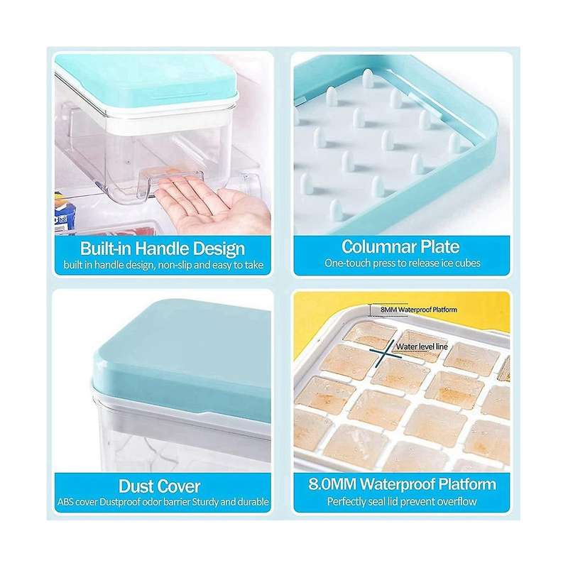 Ice-cube Tray with Lid and Bin for Freezer, Press Type Easy Release 64pcs Ice-cubes Molds with Stac