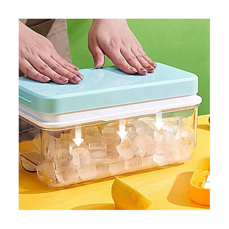 Ice-cube Tray with Lid and Bin for Freezer, Press Type Easy Release 64pcs Ice-cubes Molds with Stac