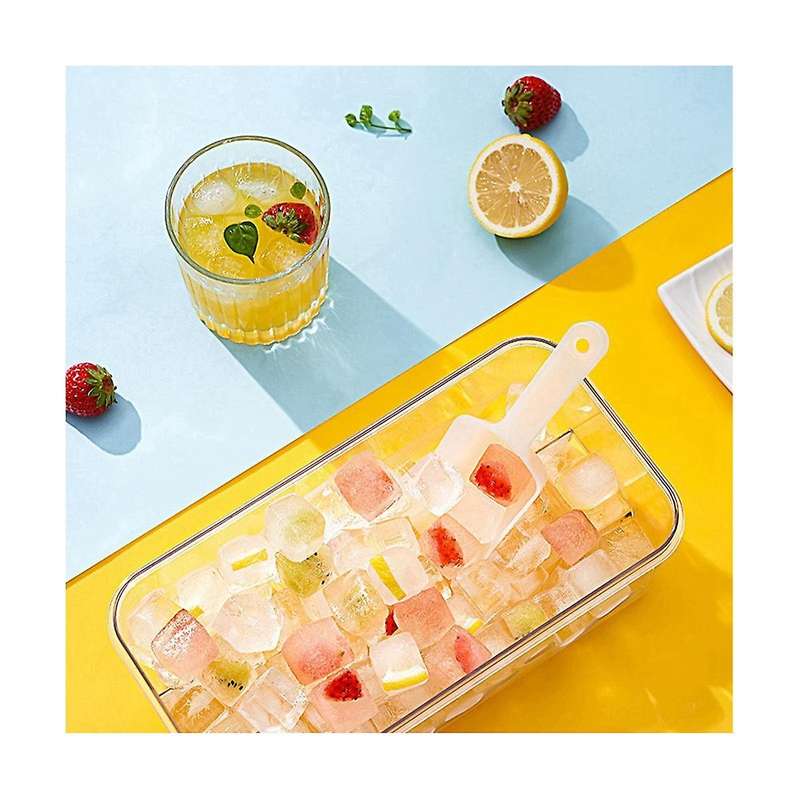 Ice-cube Tray with Lid and Bin for Freezer, Press Type Easy Release 64pcs Ice-cubes Molds with Stac