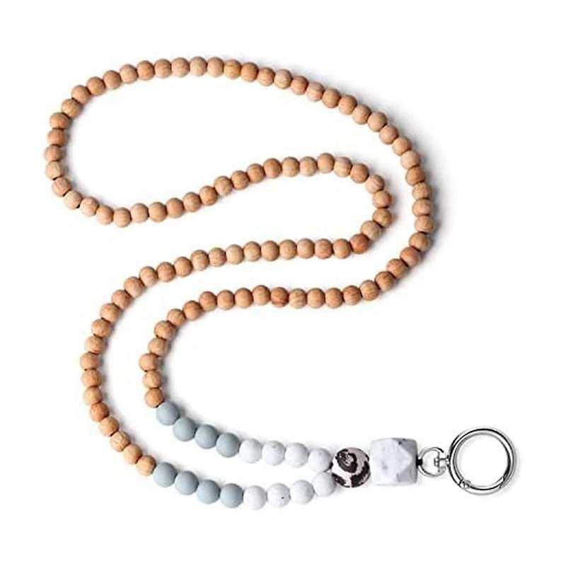 ID Badge Key Lanyard Women's Cute Teacher Lanyard Silicone Wood Bead Lanyard Necklace School Office