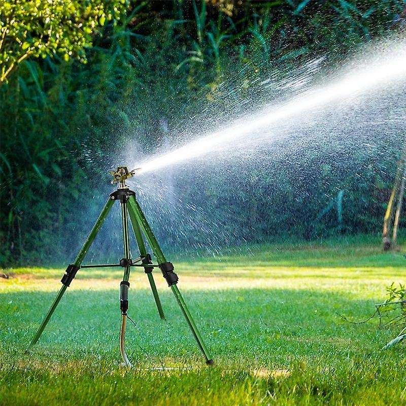 Impact Sprinkler Head on Tripod Base, 360Heavy Brass Sprinkler Nozzle, Metal Extension Legs Flip Loc