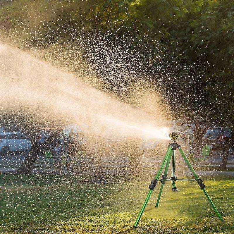 Impact Sprinkler Head on Tripod Base, 360Heavy Brass Sprinkler Nozzle, Metal Extension Legs Flip Loc