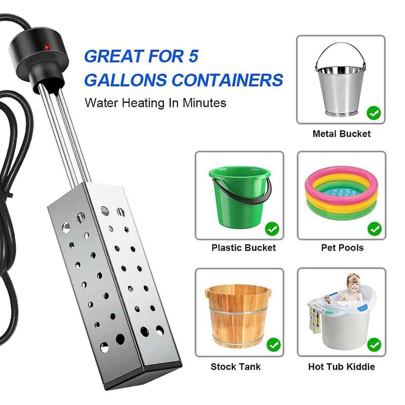 Immersion Water Heater 2500w Electric Bucket Heater with Timer Shut Off Hot Tub Heater Winter Eu Pl