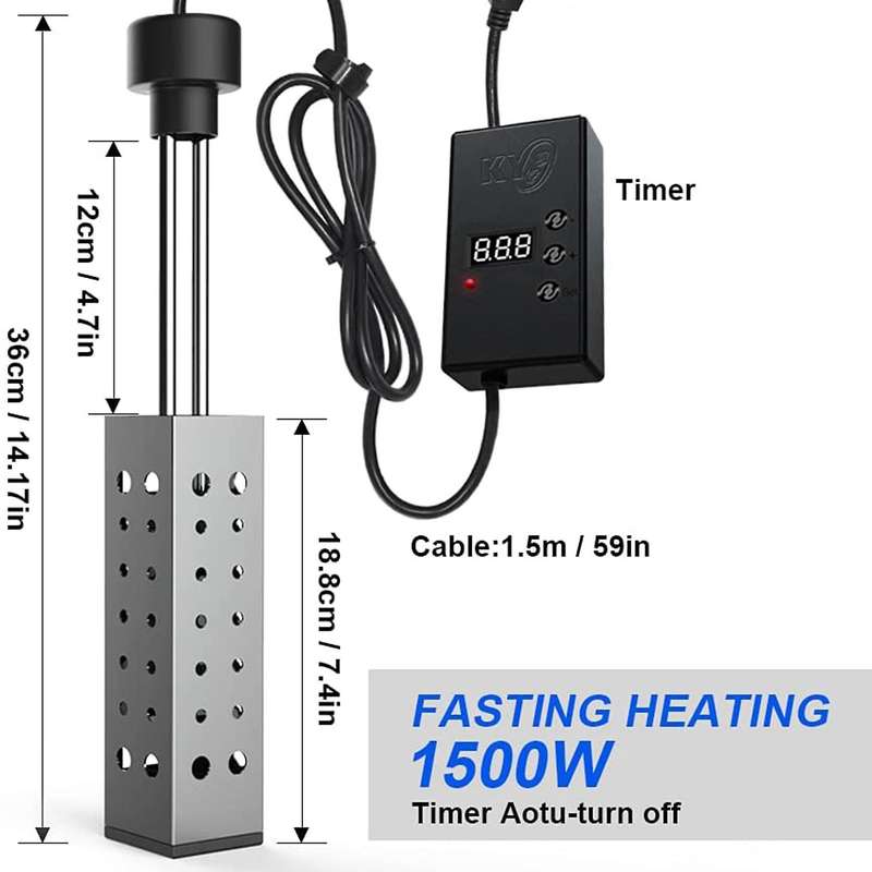 Immersion Water Heater 2500w Electric Bucket Heater with Timer Shut Off Hot Tub Heater Winter Eu Pl