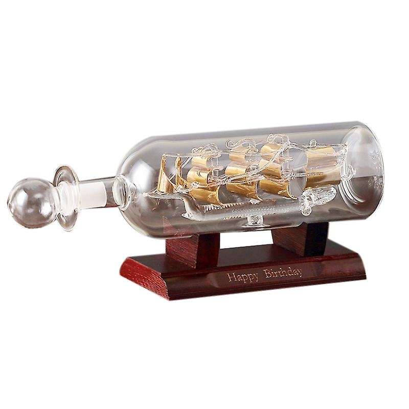 in a Glass Boat Wood Base Decorative Ornaments Room Decor Decoration Accessories(Golden)