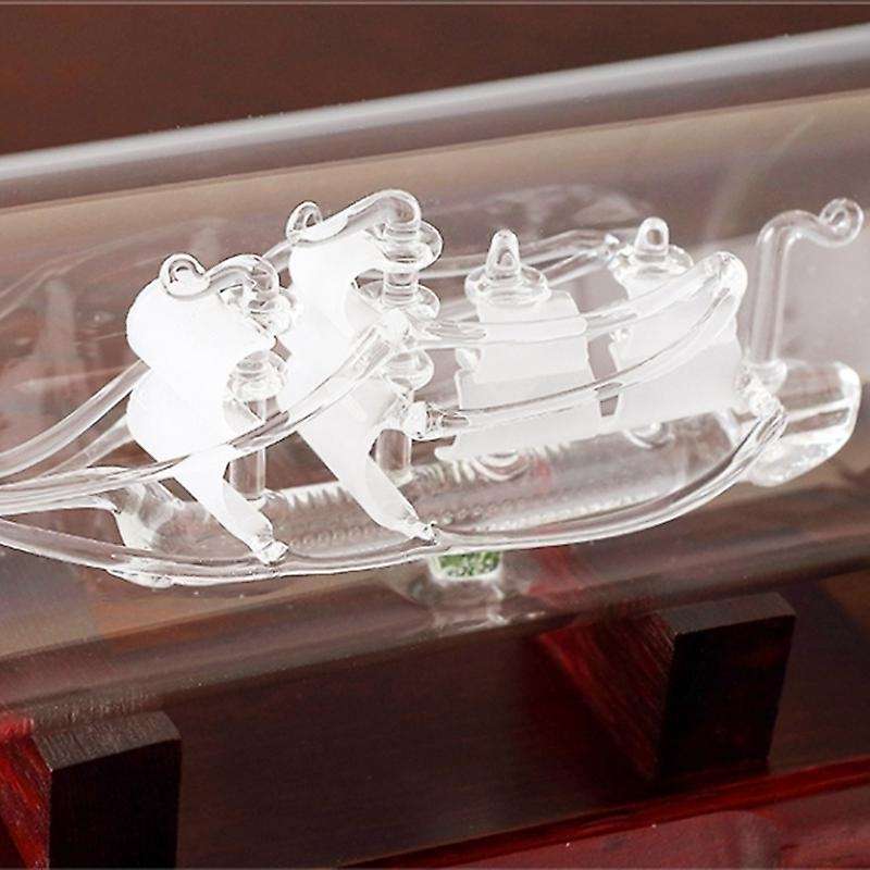 in a Glass Boat Wood Base Decorative Ornaments Room Decor Decoration Accessories(Golden)