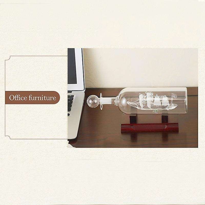 in a Glass Boat Wood Base Decorative Ornaments Room Decor Decoration Accessories(Golden)