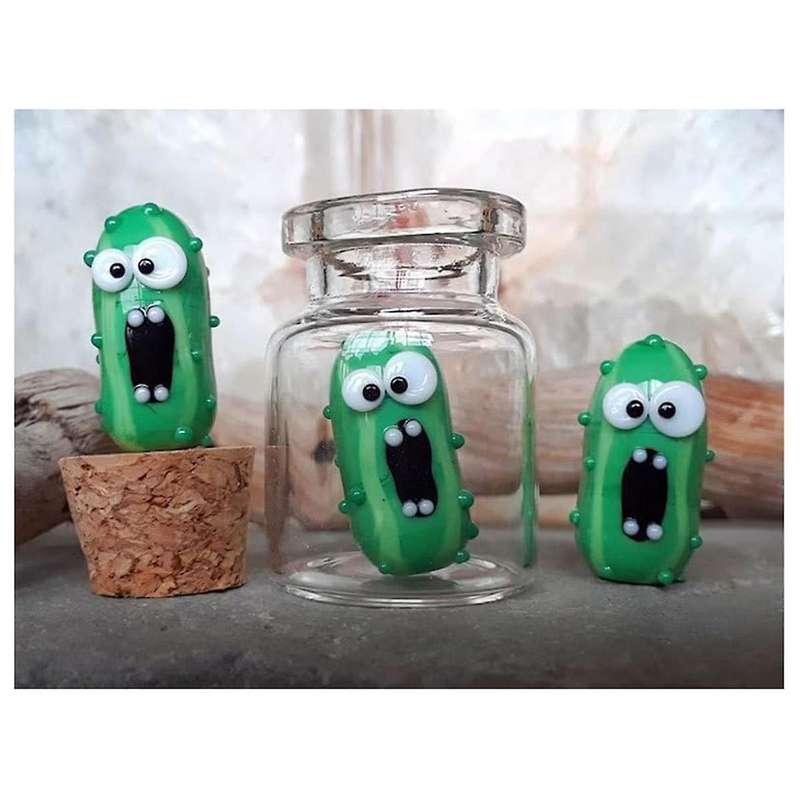 in Miniature Glass Jars, Handcrafted Sculptural Jars of for Pickle Lovers