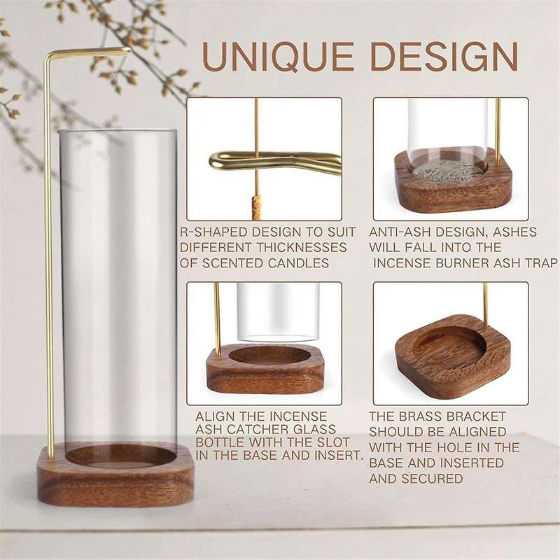 Incense Holder with Removable Glass Ash Catcher Mess Free Incense Burner Holder, Incense Stick Holde