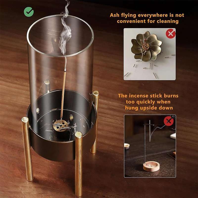Incense Holder for Sticks,Incense Burner with Removable Glass Ash Catcher, Incense-Stick Holder with