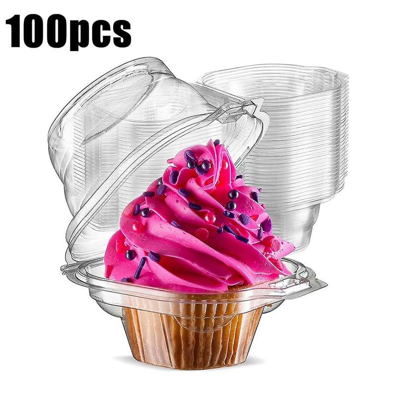 Individual Cupcake Containers, 100 Pcs Clear Cupcake Boxes, Cupcake Holders with Lid, Single Compart