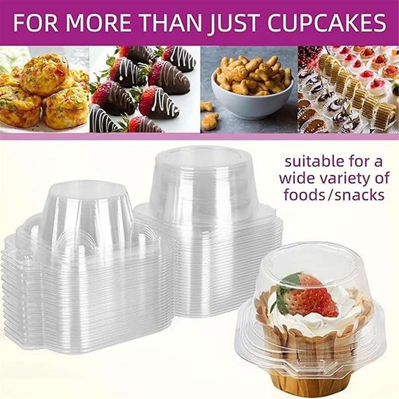 Individual Cupcake Containers, 100 Pcs Clear Cupcake Boxes, Cupcake Holders with Lid, Single Compart
