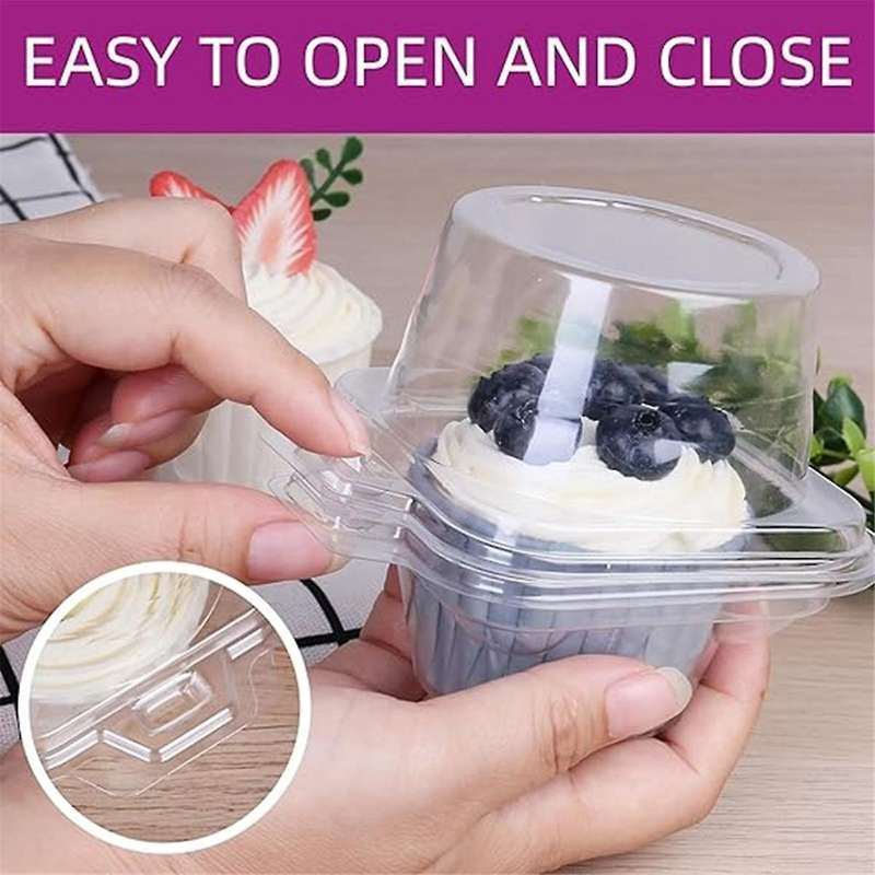 Individual Cupcake Containers, 100 Pcs Clear Cupcake Boxes, Cupcake Holders with Lid, Single Compart