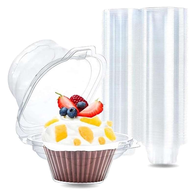 Individual Cupcake Containers, 100 Pcs Clear Cupcake Boxes, Cupcake Holders with Lid, Single Compart