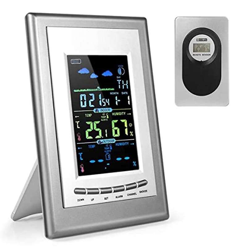 Indoor Outdoor Thermometer, Color Display Screen Weather Clock with Alarm Clock, Humidity and Weathe