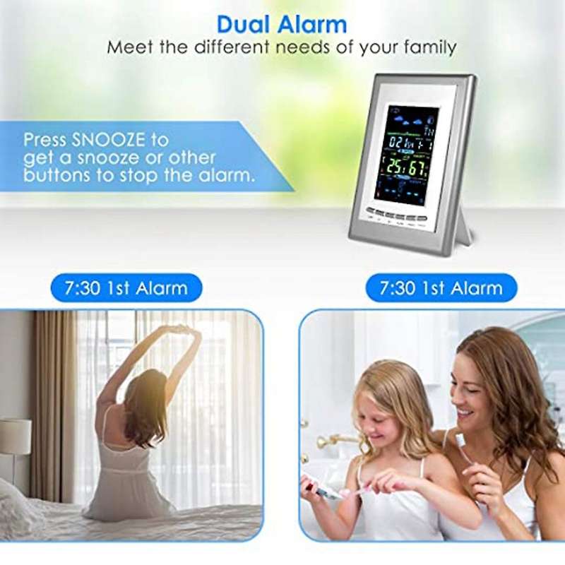 Indoor Outdoor Thermometer, Color Display Screen Weather Clock with Alarm Clock, Humidity and Weathe