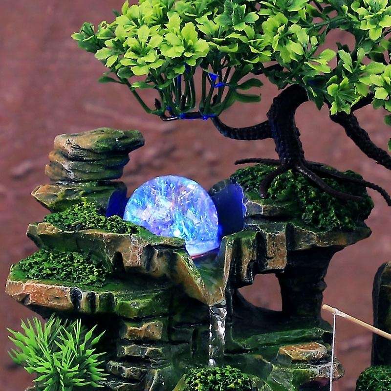 Indoor Resin Rockery Waterfall Feng Shui Flowing Water Fountain Desktop Ornament Office Decor withou