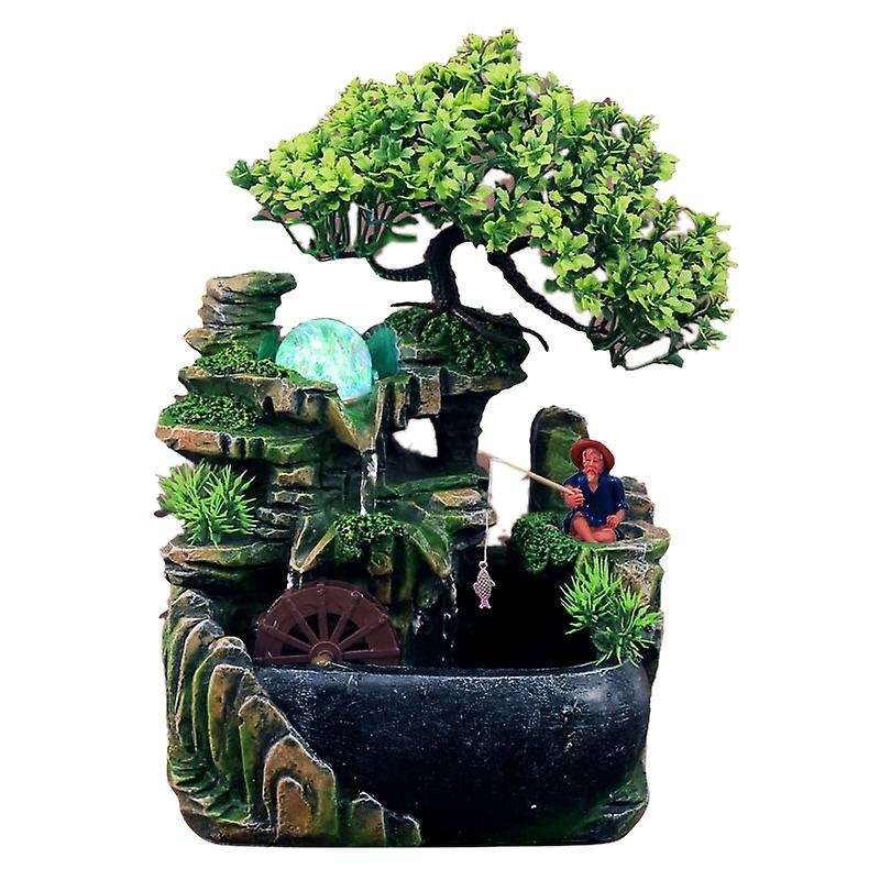 Indoor Resin Rockery Waterfall Feng Shui Flowing Water Fountain Desktop Ornament Office Decor withou