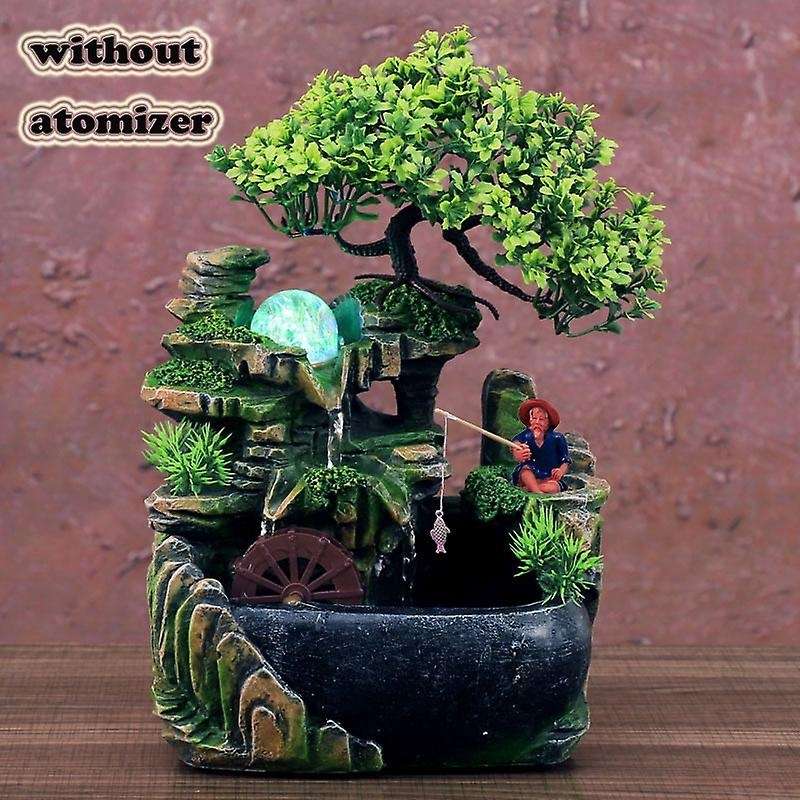 Indoor Resin Rockery Waterfall Feng Shui Flowing Water Fountain Desktop Ornament Office Decor withou
