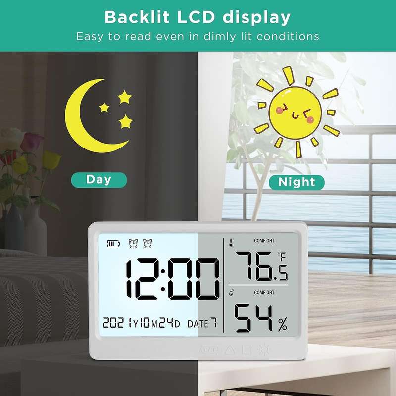Indoor&Outdoor Digital Thermometer&Hygrometer with Backlight Temperature for Greenhouse Wine Cellars