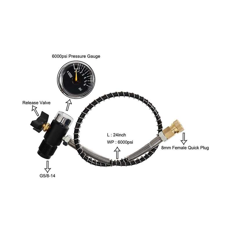 Inflatable Adapter Connector G5/8 Filling Adapter with Gauge 6000Psi for Carbon Dioxide and Oxygen